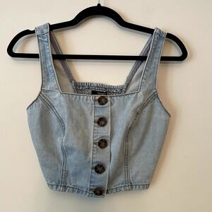Y2K Button Front Crop Denim Vest Bustier Tank Size S Western Country Festival